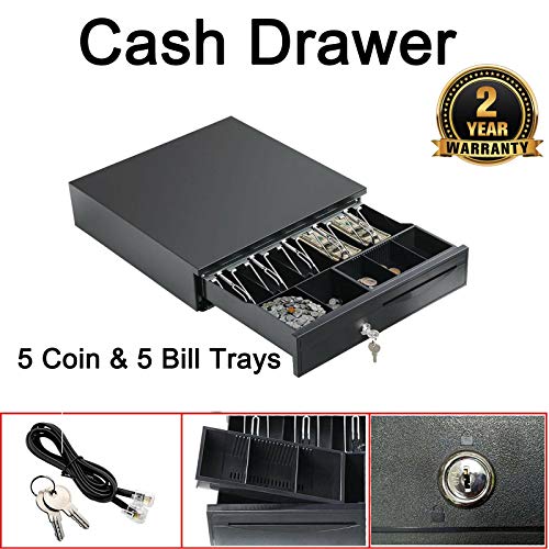 Cajón de dinero resistente para dinero hasta efectivo, 5 billetes, 5 monedas, bandeja extraíble utilizada con máquinas POS