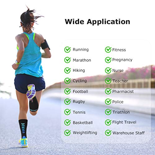 Calcetines de compresión, Calcetines/Medias de Compresión para Hombres y Mujeres, Running, Deporte, Correr, Senderismo, Volar, Viajar, Varicosas, Transpirables y Resistentes (L/XL, Blue)