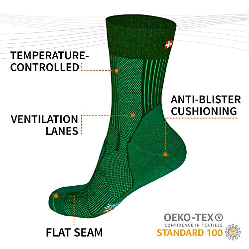 Calcetines Ligeros de Senderismo y Trekking de Lana Merino 1 par (Verde Oscuro, EU 35-38)