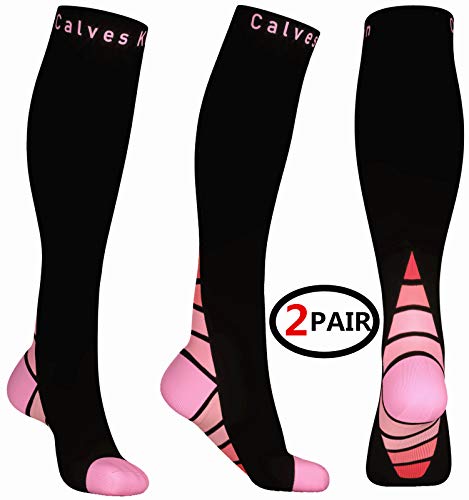 Calcetines/Medias de compresión para Hombres y Mujeres, (2 Pares) Mejor circulación sanguínea, prevenir los coágulos sanguíneos, acelerar la recuperación Best Graduated Athletic Fit para Correr