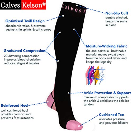 Calcetines/Medias de compresión para Hombres y Mujeres, (2 Pares) Mejor circulación sanguínea, prevenir los coágulos sanguíneos, acelerar la recuperación Best Graduated Athletic Fit para Correr