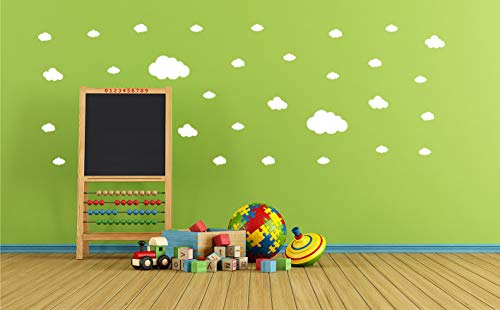 Calcomanía de pared con nubes (28 calcomanías) | Fácil de despegar y seguro en paredes pintadas | Vinilo extraíble decoración | Pegatina redonda grande juego de hojas (blanco)