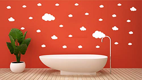Calcomanía de pared con nubes (28 calcomanías) | Fácil de despegar y seguro en paredes pintadas | Vinilo extraíble decoración | Pegatina redonda grande juego de hojas (blanco)