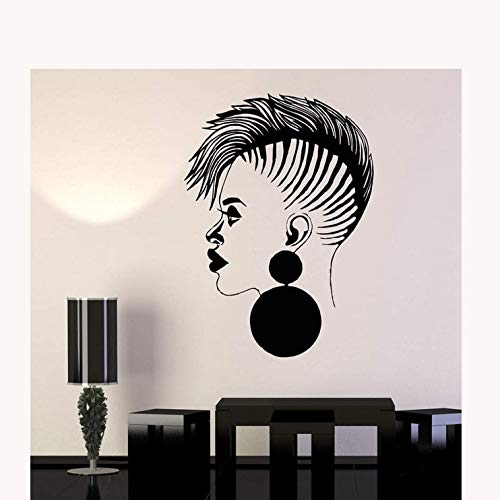 Calcomanía de vinilo para pared de peluquería personal, salón de belleza, mujer africana, pegatina negra para mujer, decoración de ventana de peluquería, A5 42X60cm
