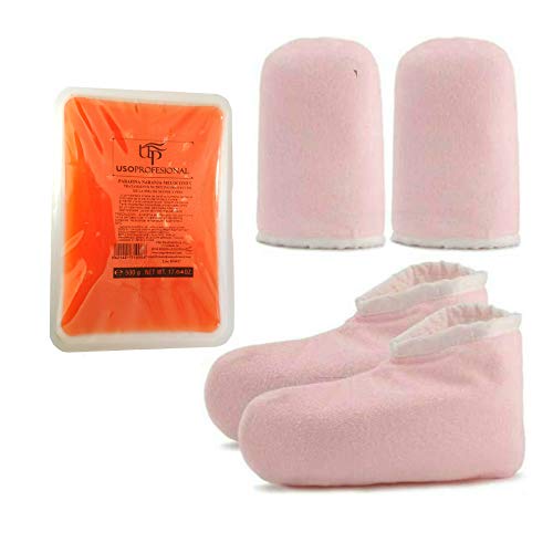 Calentador de parafina baño Cera de parafina Calentar Rápido+una caja parafina +Juego botines aguantes Color aleatorio