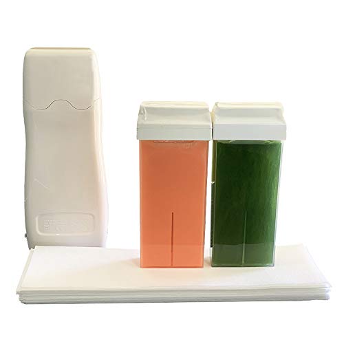 Calentador Roll On de Cera Depilatoria Profesional con Cable y Termostato - Calentador de cera Color Blanco - Incluye dos Cartuchos de Cera 110 gr - Máquina para depilar