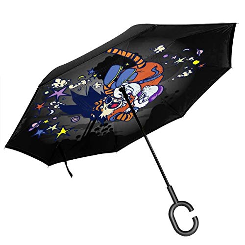 Calvin and Hobbes Goku Vs Frieza Dragon Ball Z Paraguas invertido de Doble Capa para el Reverso del Coche, Plegable, hacia Abajo con Forma de C, Ligero y Resistente al Viento, Regalo Ideal