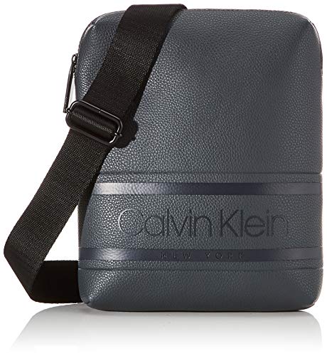 Calvin Klein - Striped Logo Pu Flat Crossover, Shoppers y bolsos de hombro Hombre, Gris (Blackwhite Grey), 1x1x1 cm (W x H L)