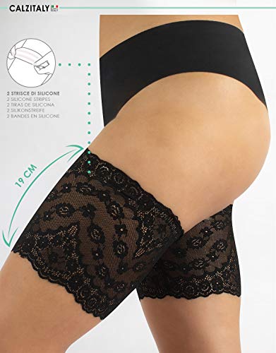 CALZITALY Bandas de Enlace para Evitar el Roce De Los Muslos | Bandas Elasticas De Encaje Anti-Friccion | Bandas Anti Rozaduras | Made In Italy (C: 63-66 cm, Negro)