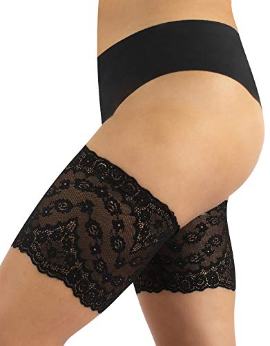 CALZITALY Bandas de Enlace para Evitar el Roce De Los Muslos | Bandas Elasticas De Encaje Anti-Friccion | Bandas Anti Rozaduras | Made In Italy (C: 63-66 cm, Negro)