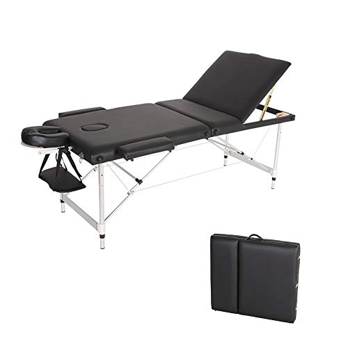 Cama de Masaje Plegables 3 Secciones con Marco de Aluminio Altura Ajustable Camilla Masaje Portátil para Masajes Spa Tatuando Terapia Cama (Negro)