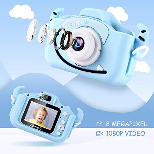 Cámara Digital para Niños, Hommie 2.0" HD Camara Fotos Niña de Doble Lente 8MP/1080p, Cámara Digitale Selfie para Niña de Tarjeta 32GB, Regalo Ideal para Niños de 3-12 Años,Cámara para Niña, Azul
