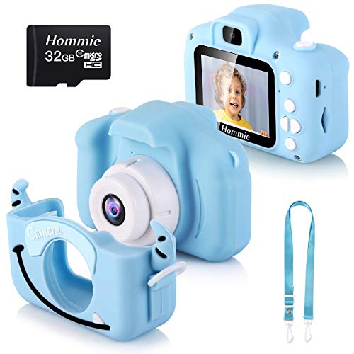 Cámara Digital para Niños, Hommie 2.0" HD Camara Fotos Niña de Doble Lente 8MP/1080p, Cámara Digitale Selfie para Niña de Tarjeta 32GB, Regalo Ideal para Niños de 3-12 Años,Cámara para Niña, Azul