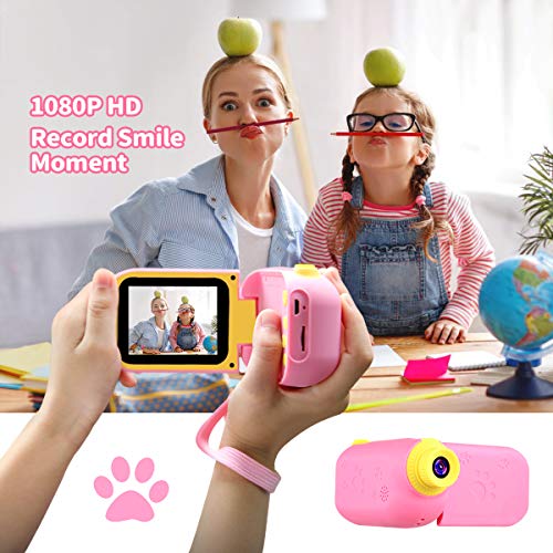 Cámara Digital para Niños Juguete para Niños Regalos Cámara De Vídeo A Prueba De Choques Pantalla HD de 2.4 Pulgadas 1080P Regalos Tarjeta TF de 32GB Regalos para Niños y Niñas de 3 a 12 Años. (Rosa)