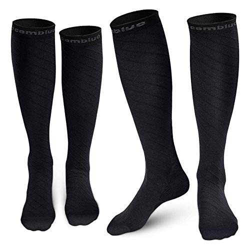 CAMBIVO 2 Pares Medias de Compresion Mujer y Hombre, Calcetines de Compresion para Running, Tendinitis, Fascitis, Deporte, Crossfit, Ciclismo, Futbol, Artritis, Volar, Viajar