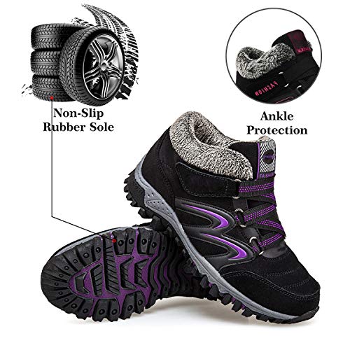 Camfosy Botas de Senderismo para Mujer, Botas Cortas de Invierno, Forro de Piel, Botas de Nieve cálidas, Botas de Ante con Cordones, para Exteriores, Casuales, para Senderismo, Caminar, Zapatos Plan