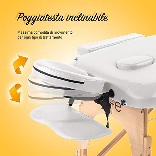 Camilla de masaje 3 zonas madera portátil con red y temporizador incluidos, color blanco