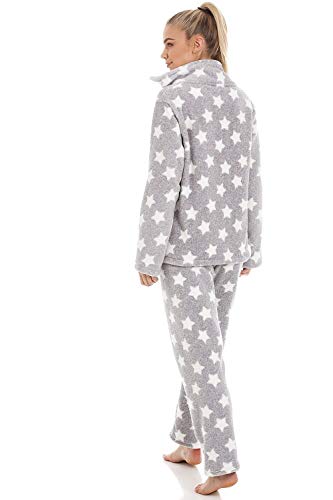 Camille Conjuntos de Pijama de Felpa Suave de Cuerpo Entero de Manga Larga para Mujer 42-44 Light Grey