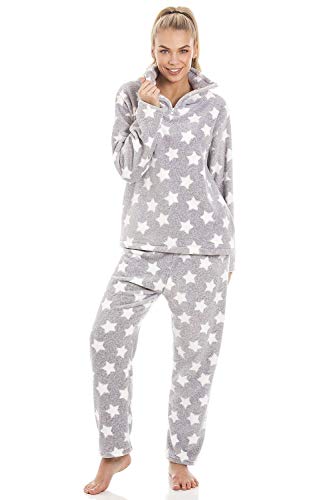 Camille Conjuntos de Pijama de Felpa Suave de Cuerpo Entero de Manga Larga para Mujer 42-44 Light Grey