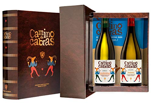 CAMINO DE CABRAS Estuche regalo – Producto Gourmet – Vino blanco - Godello Valdeorras + Albariño Rias Baixas - Vino bueno para regalo - 2 botellas x 75cl