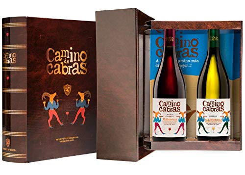 CAMINO DE CABRAS Estuche regalo – Producto Gourmet – Vino blanco - Godello Valdeorras + Vino tinto Crianza – Valdeorras – Mencía - Vino bueno para regalo - 2 botellas x 75cl