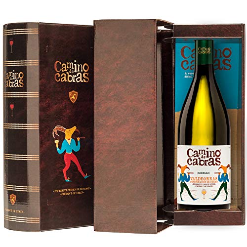 CAMINO DE CABRAS Estuche regalo - vino blanco - Godello D.O. Valdeorras - 1 botella x 75cl - Producto Gourmet - Vino bueno para regalo - Vino Premium - Alcohol 13% vol