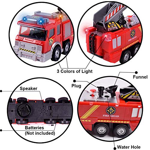 Camión de Bomberos Eléctrico Juguete Coche Vehiculo con Luz, Sonidos, Bomba de Agua y Escalera Extendible para niños 3 4 5