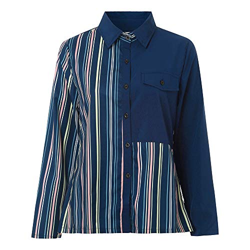 Camisa de Talla Grande para Mujer, Camiseta de Manga Larga con Cuello de Pico Estampado Casual Elegantes Deporte Blusa Oficina Raya t Shirt Moda Botón Tops Primavera Verano riou