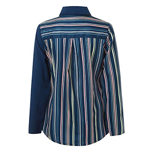 Camisa de Talla Grande para Mujer, Camiseta de Manga Larga con Cuello de Pico Estampado Casual Elegantes Deporte Blusa Oficina Raya t Shirt Moda Botón Tops Primavera Verano riou