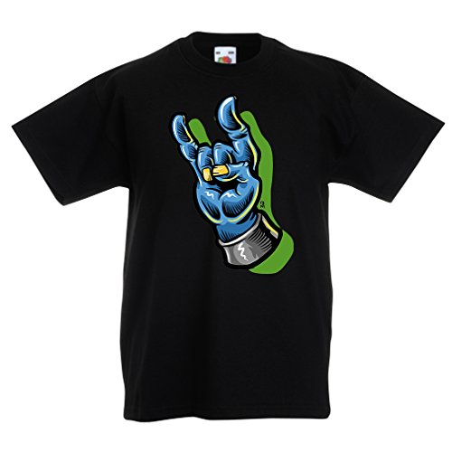 Camisas para niños Zombie Mano A Rock and Roll símbolo, Signo de los Cuernos, Signo de Metal (9-11 Years Negro Multicolor)
