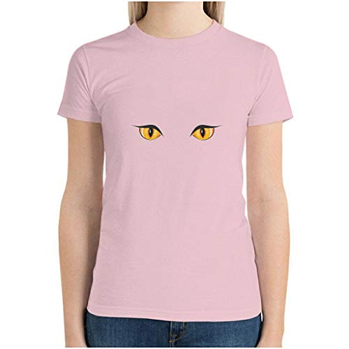 Camiseta de algodón con diseño de ojos de gato para mujer rosa M