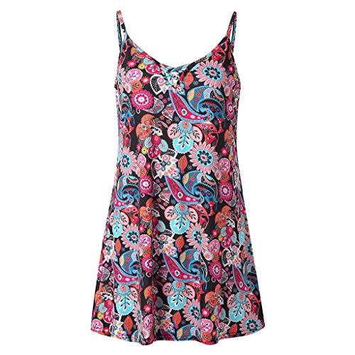 Camiseta de Gran tamaño para Mujer, con Cuello Redondo, Estampado y teñido Chaleco Vestir Sexy Encaje de Pestañas sin Mangas y Botón Tops Fiesta Encaje Blusas para Elegantes Camisetas Verano Tirantes