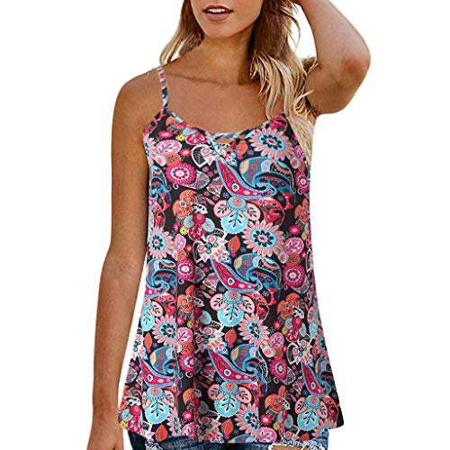 Camiseta de Gran tamaño para Mujer, con Cuello Redondo, Estampado y teñido Chaleco Vestir Sexy Encaje de Pestañas sin Mangas y Botón Tops Fiesta Encaje Blusas para Elegantes Camisetas Verano Tirantes