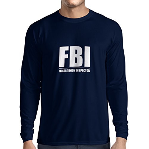 Camiseta de Manga Larga para Hombre Inspector del Cuerpo Femenino - Regalos Divertidos para los Hombres, Citas chistosas (X-Large Azul Blanco)