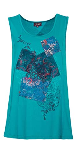 Camiseta de Tirantes étnica de Moda,Top Colorido y Acampanado, (Turquesa, S)