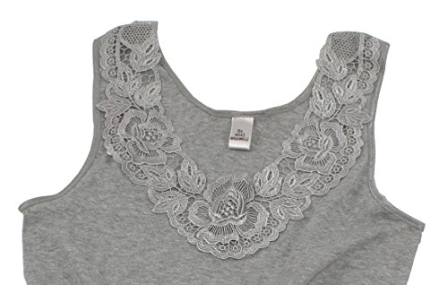 Camiseta para mujer, de algodón peinado con encaje extragrande, sin costuras laterales gris 50
