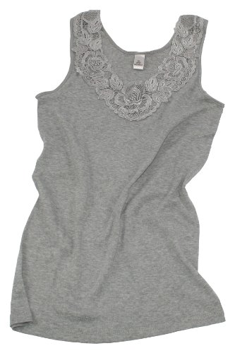 Camiseta para mujer, de algodón peinado con encaje extragrande, sin costuras laterales gris 50