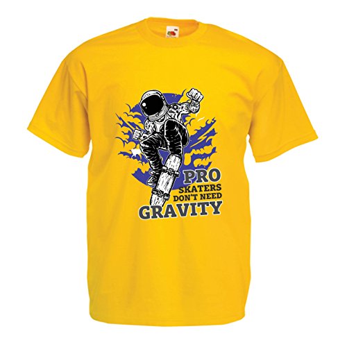 Camisetas Hombre Pro Skaters Don't Need Gravity - Refranes del Skateboard, me Encanta Patinar (Medium Amarillo Multicolor)