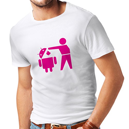 Camisetas Hombre Robot Android Divertido - Regalo para los Fans de tecnología (Small Blanco Magenta)