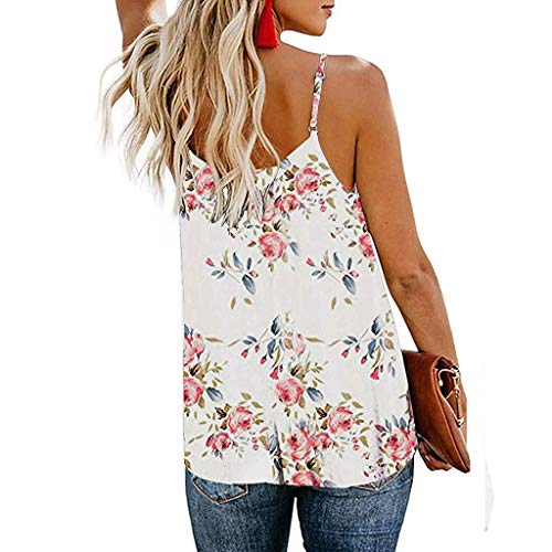 Camisetas Mujer Tirantes Sexy Verano 2019 ，BuyO Camiseta Botones Sin Mangas con Cuello En V Tops Sin Tirantes Camisas Gasa Casual Flojas Blusas