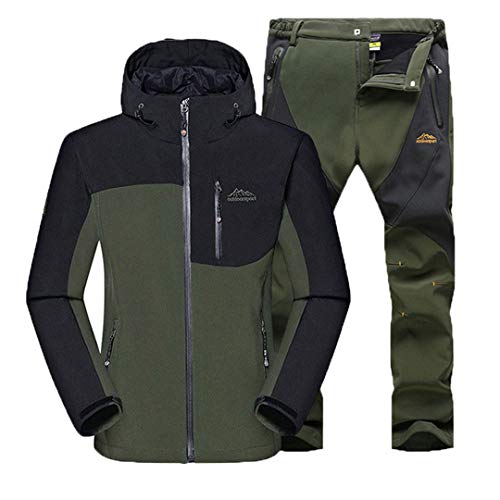 Camping Shan Hombres Chaqueta de Invierno Cálido Pantalones Senderismo Ropa Impermeable Montaña Softshell Fleece Windbreaker Pantalones 5XL Gray Black XXXL
