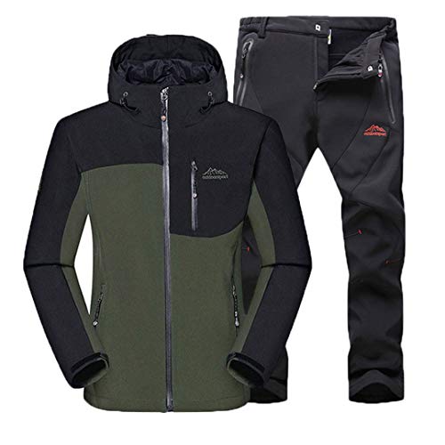 Camping Shan Hombres Chaqueta de Invierno Cálido Pantalones Senderismo Ropa Impermeable Montaña Softshell Fleece Windbreaker Pantalones 5XL Gray Black XXXL