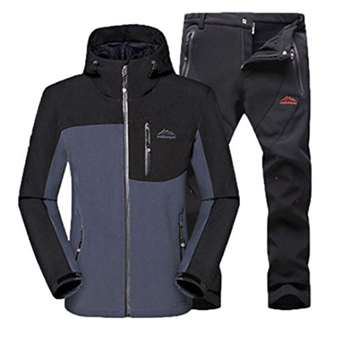 Camping Shan Hombres Chaqueta de Invierno Cálido Pantalones Senderismo Ropa Impermeable Montaña Softshell Fleece Windbreaker Pantalones 5XL Gray Black XXXL