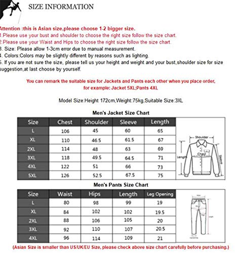 Camping Shan Hombres Chaqueta de Invierno Cálido Pantalones Senderismo Ropa Impermeable Montaña Softshell Fleece Windbreaker Pantalones 5XL Gray Black XXXL