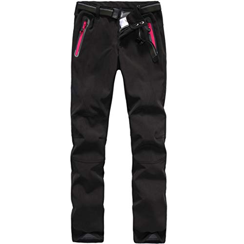 Camping Shan Mujeres de Invierno Pantalones de cáscara Suave a Prueba de Agua al Aire Libre Pantalones para Caminar térmicos Pantalones de Escalada Deportivos para Mujeres Black S