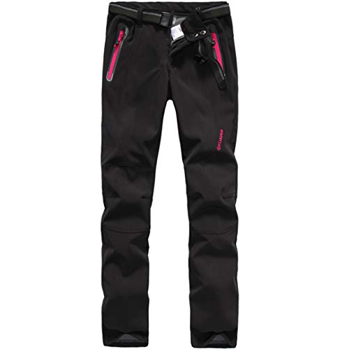 Camping Shan Mujeres de Invierno Pantalones de cáscara Suave a Prueba de Agua al Aire Libre Pantalones para Caminar térmicos Pantalones de Escalada Deportivos para Mujeres Black S
