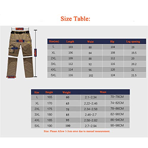 Camping Shan Pantalones de Senderismo Hombres Pantalones extraíbles de Secado rápido Pantalones Cortos Impermeables para Deportes al Aire Libre Escalada Pantalones Cortos de Pesca Army Green 5XL