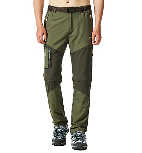 Camping Shan Pantalones de Senderismo Hombres Pantalones extraíbles de Secado rápido Pantalones Cortos Impermeables para Deportes al Aire Libre Escalada Pantalones Cortos de Pesca Army Green 5XL
