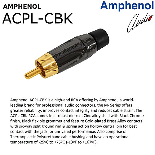 Canare L-4E6S - Cable de interconexión de audio balanceado con anfenol ACPL (cuerpo negro cromado), conectores RCA chapados en oro, direccionales