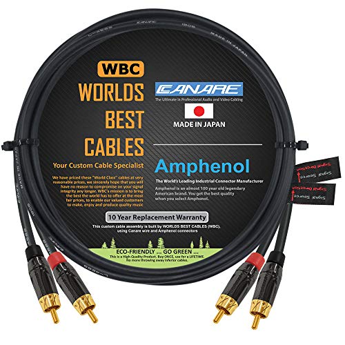 Canare L-4E6S - Cable de interconexión de audio balanceado con anfenol ACPL (cuerpo negro cromado), conectores RCA chapados en oro, direccionales